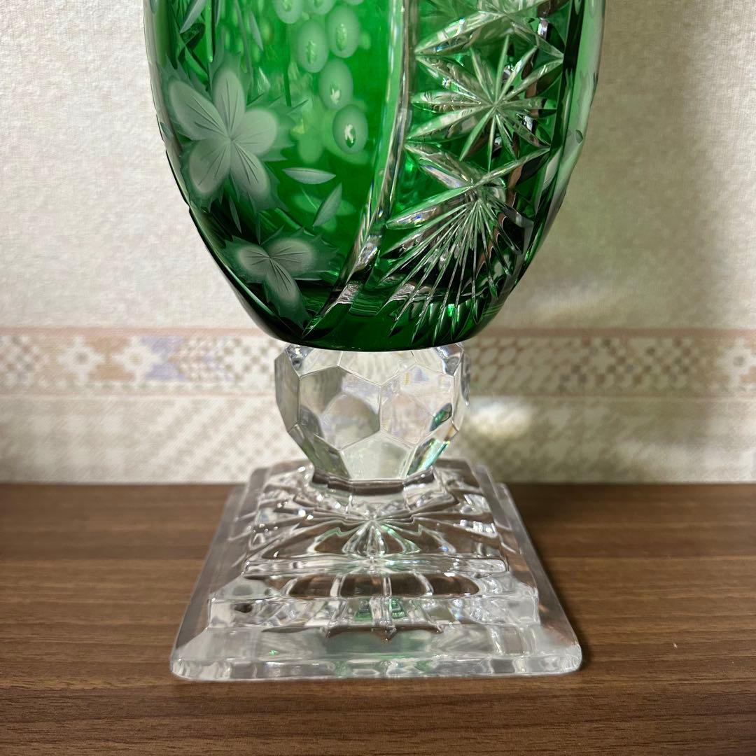 POLONIA ポロニア 緑色 クリスタルガラス フラワーベース 花瓶