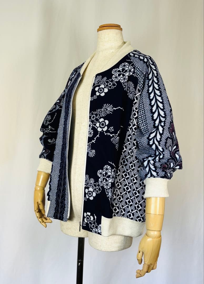 浴衣リメイク93番　浴衣地パッチワーク単衣スカジャン風