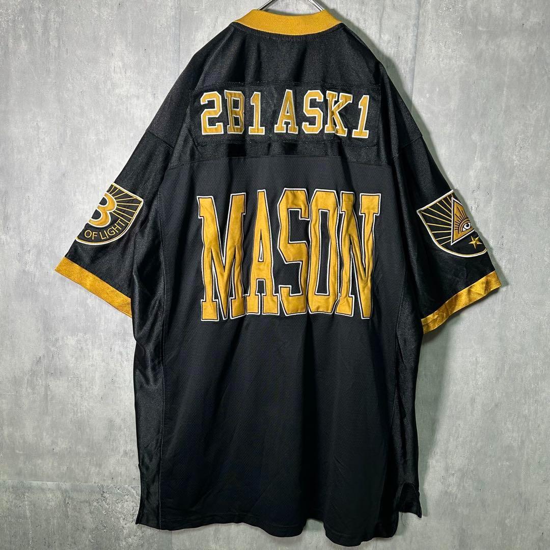 フリーメイソン 刺繍 ゲームシャツ フットボール リンガー 黒 XL 秘密結社