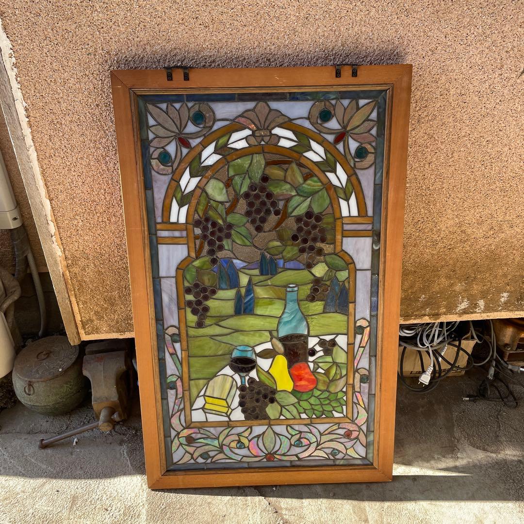 N*o様 ステンドグラス パネル ワイナリー 農園風景 約94×58cm 壁掛け