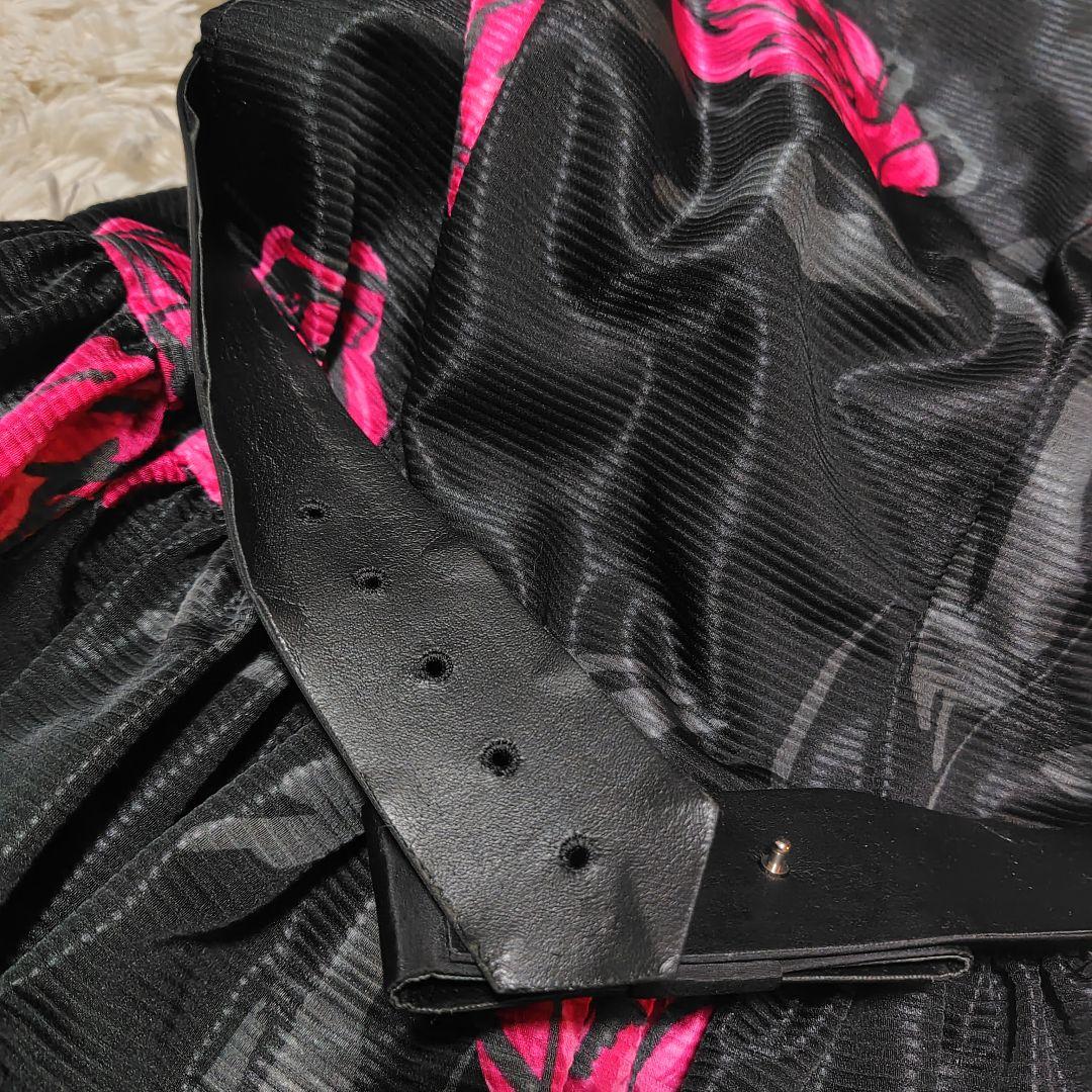 【美品♡ふんわりバルーン】エムズグレイシー　ローズ×リボンベルトワンピース　黒