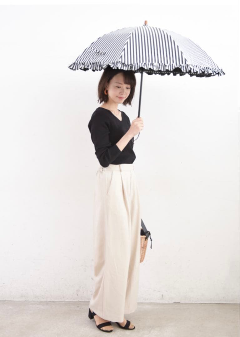 サンバリア100 日傘　ストライプ　フリル