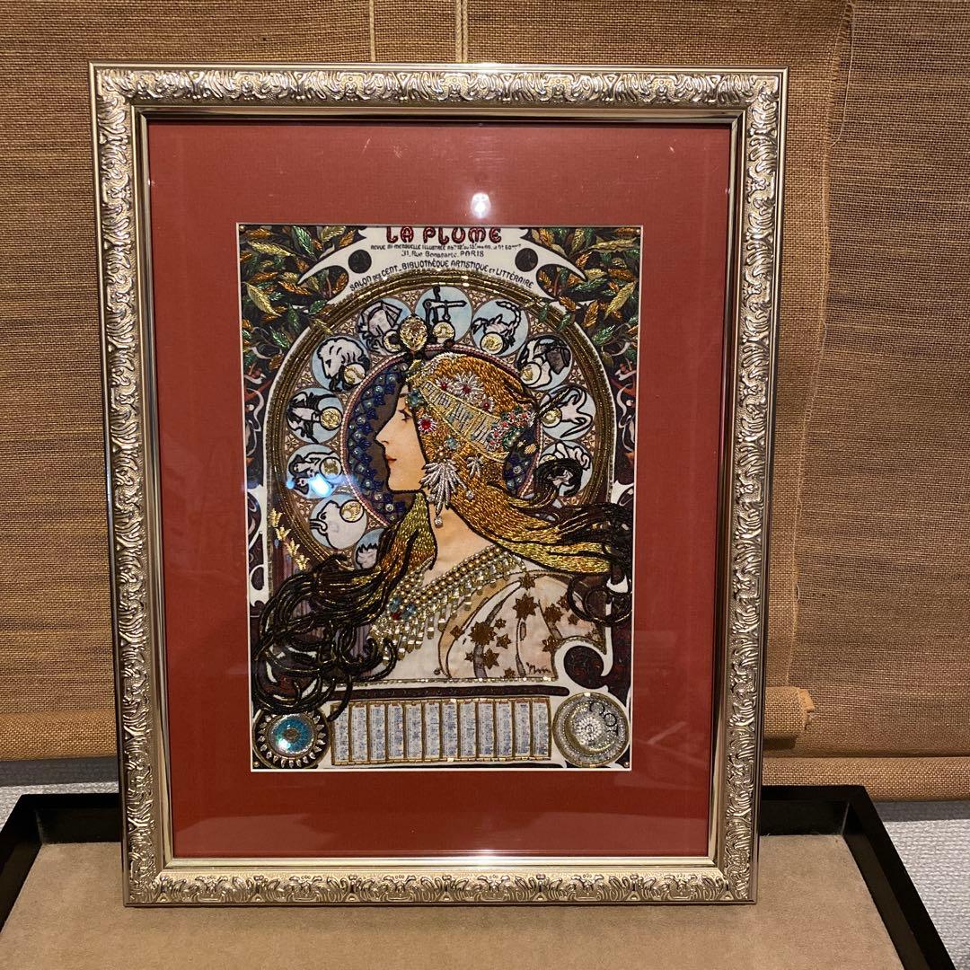 手刺繍　絵画　アルフォンスミュシャ