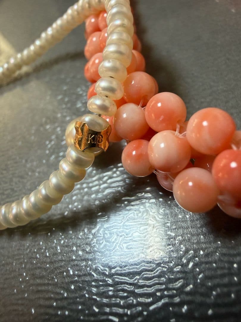 18kパール 珊瑚ネックレス　美品