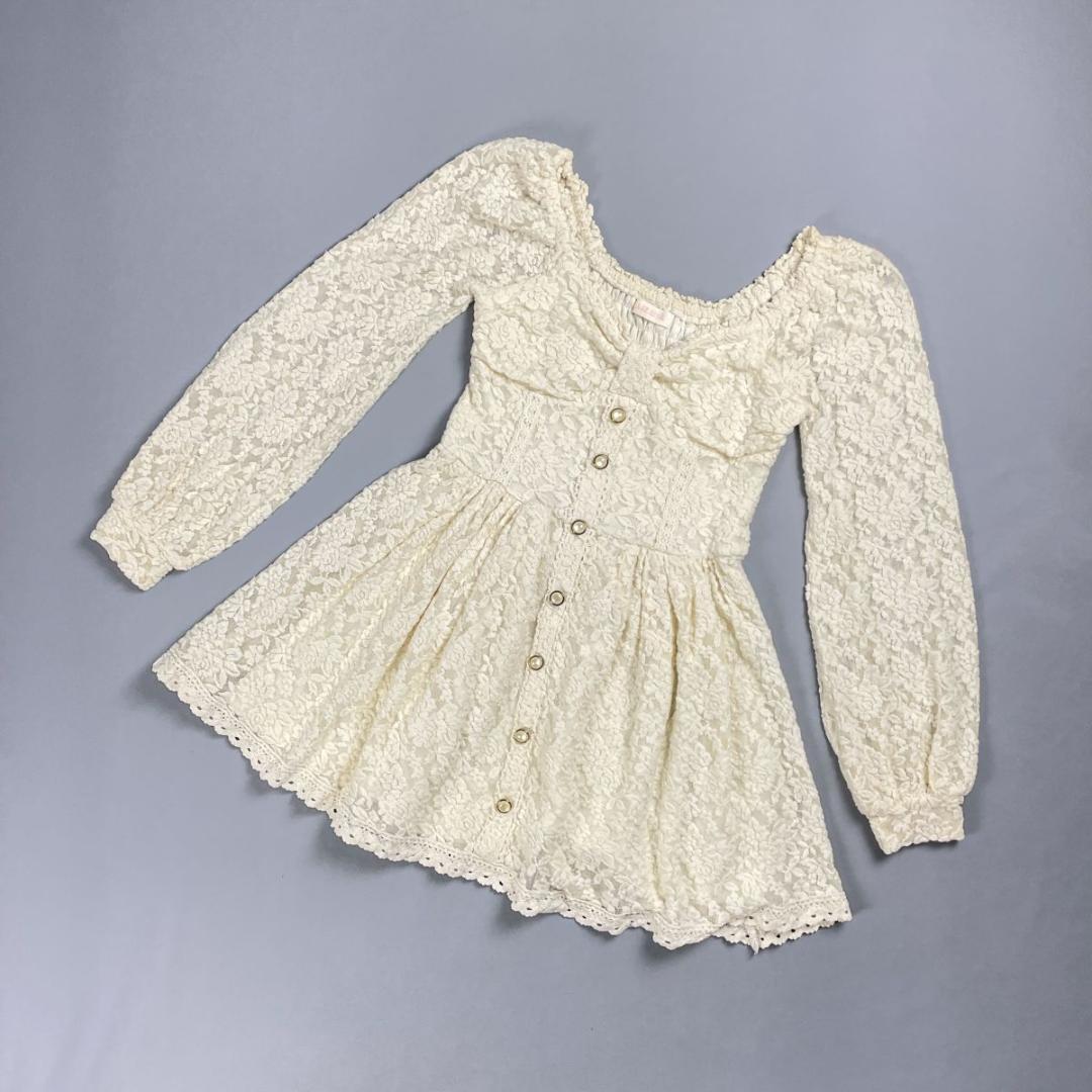 LIZLISA 花柄立体総レース リボンビスチェワンピース 白 F *BD201