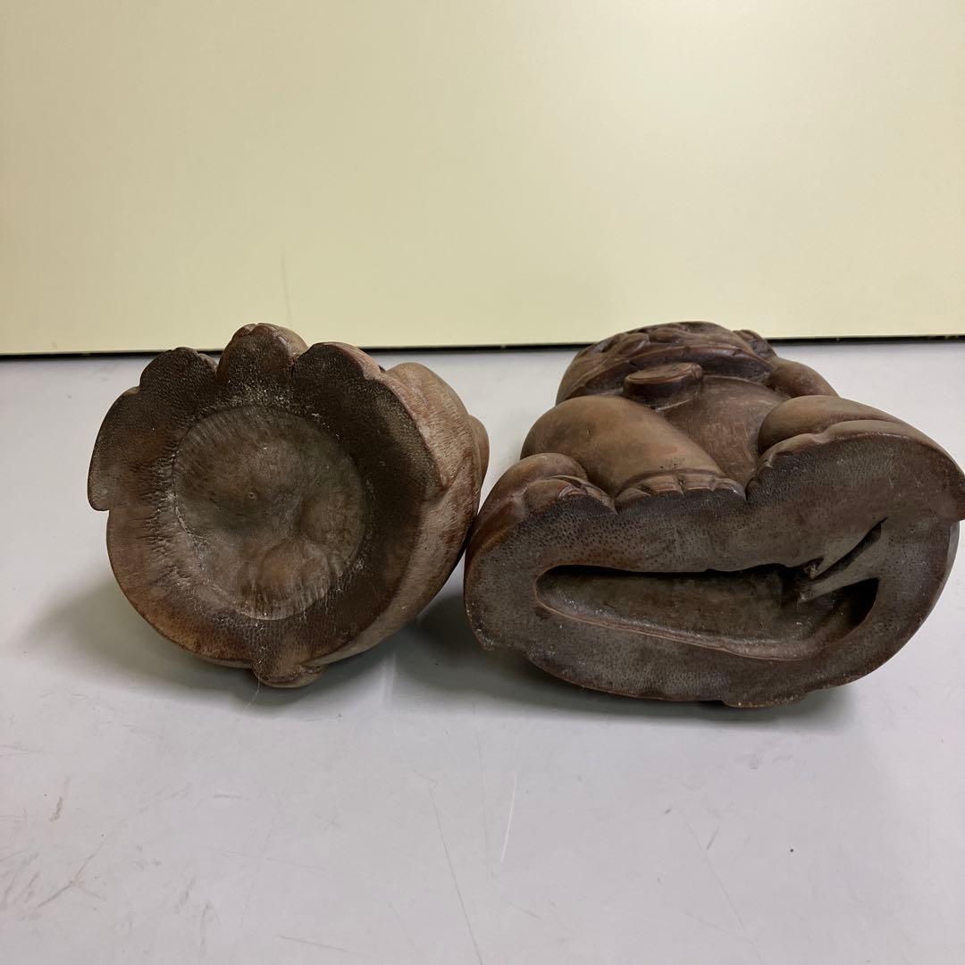 E-4昭和レトロ 招き猫 木製 置物 木彫り縁起物 2点セット 古道具 オブジェ