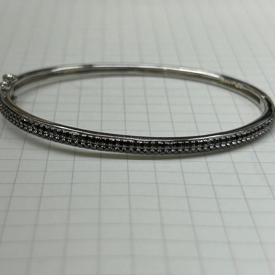 18金　ホワイトゴールド　ブラックダイヤバングル　ユニセックス