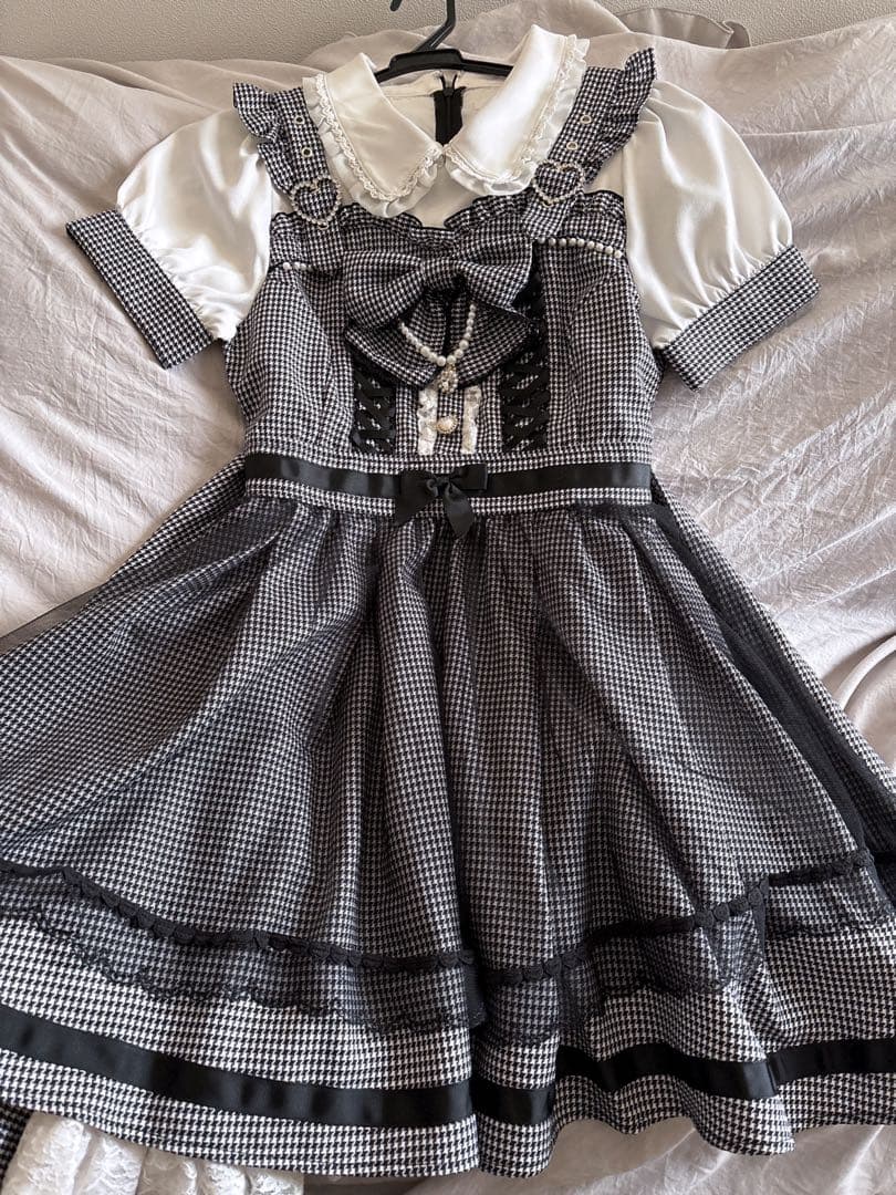 LIZLISA ハウンドトゥースエプロンワンピース