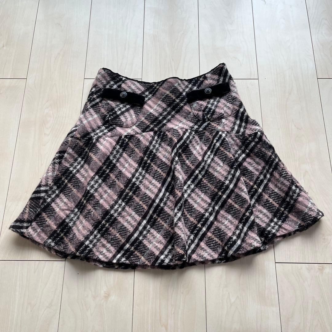 Y2Kバーバリーブルーレーベル フレア スカート チェック ピンク