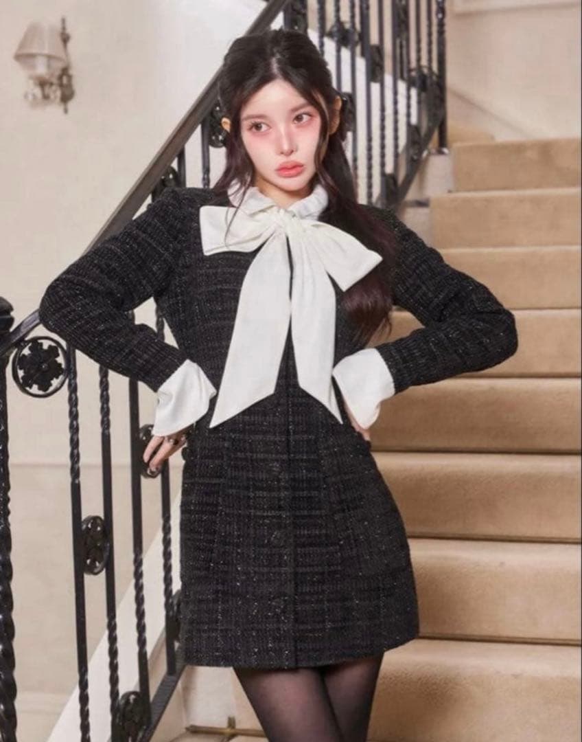 Darich ダーリッチ クラシカルボウタイツイードミニワンピース