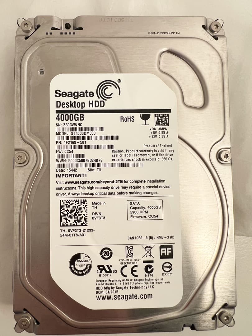 中古★SEAGATE ST4000DM000★4TB SATA600 正常153