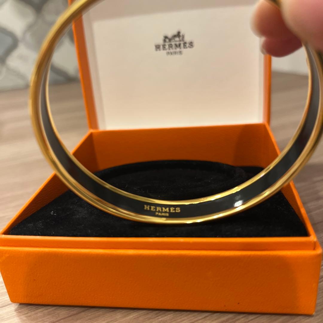 HERMES バングル エマイユ　七宝焼　青と金 象模様 金メッキ