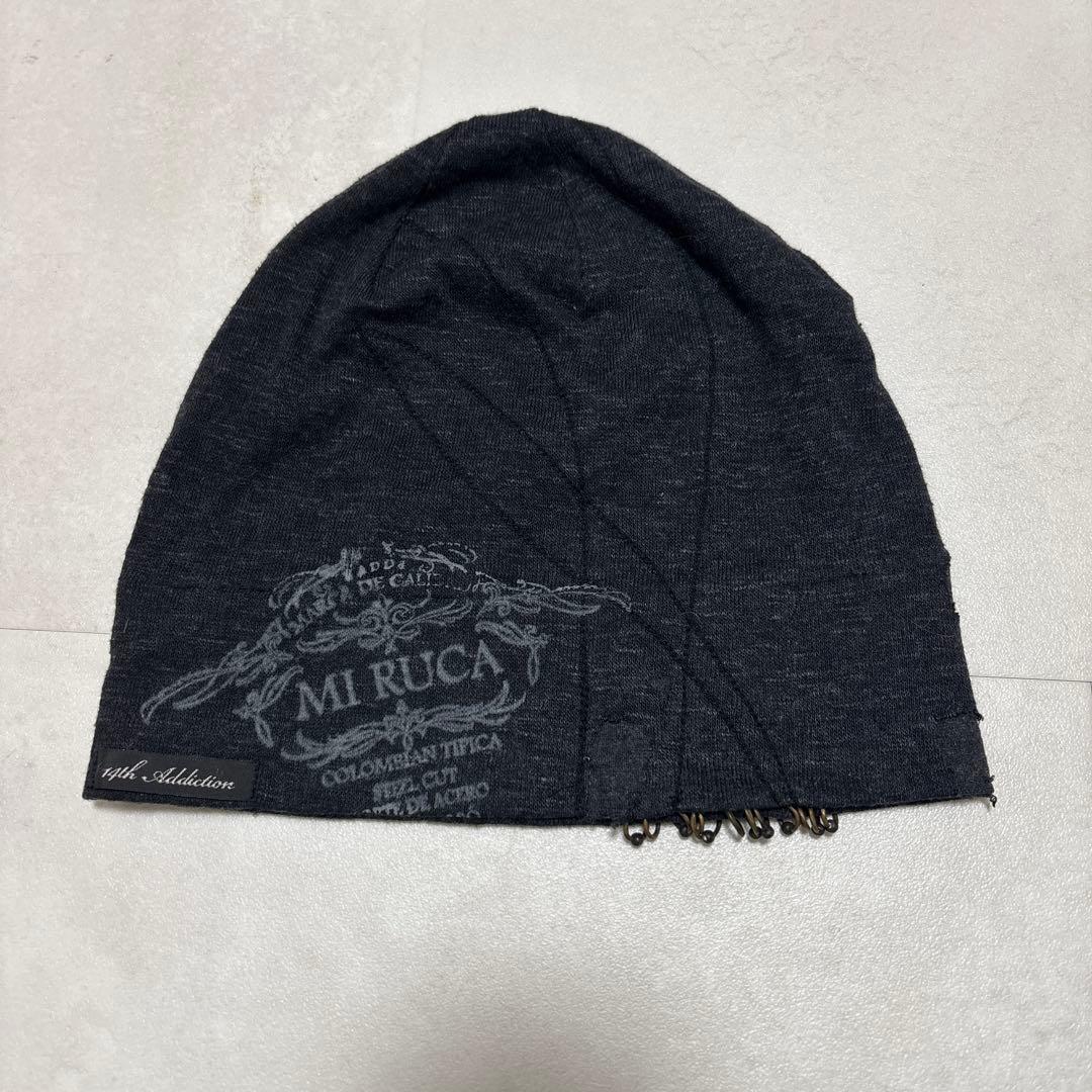 14th Addiction ビーニー ブラック ダメージ加工