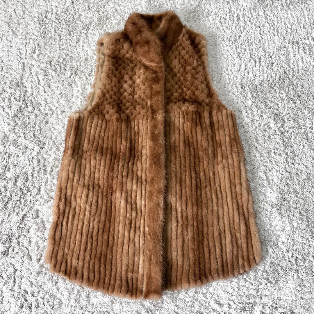 リアルミンク ミンク ファー ジレ ベスト 本毛皮 レイヤード 毛並み良好 軽量