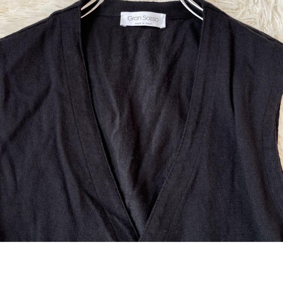 美品✨ グランサッソ ハイゲージニット ウール ベスト ジレ 46 黒