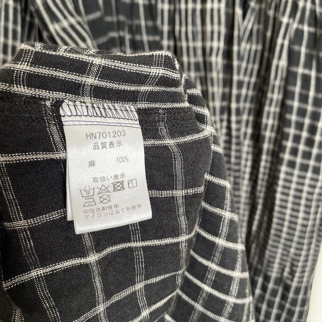 イチ　アンティーク　ロングワンピース　麻リネン100%チェックICHI