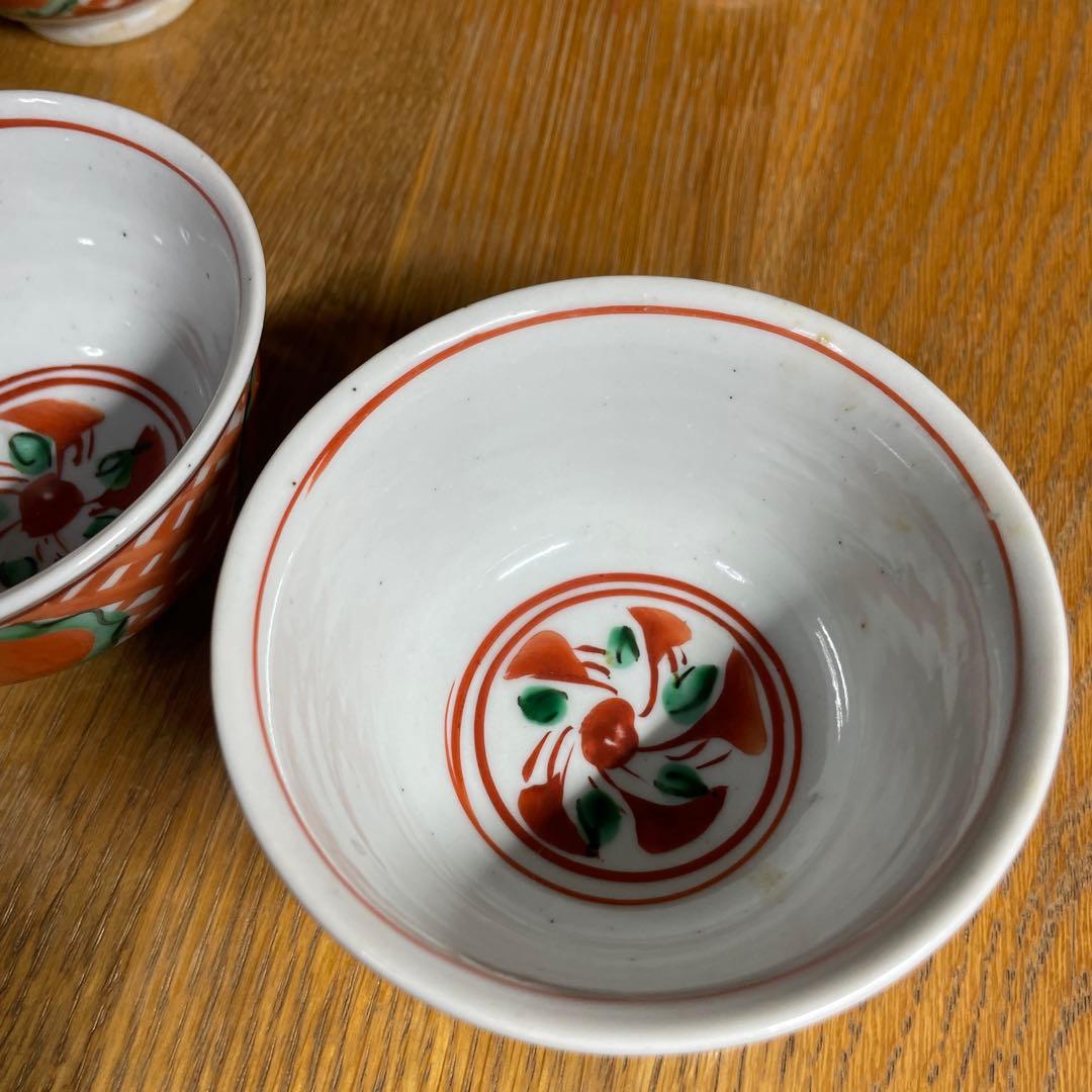 須田菁華　赤絵丸紋　煎茶碗　五客　箱なし