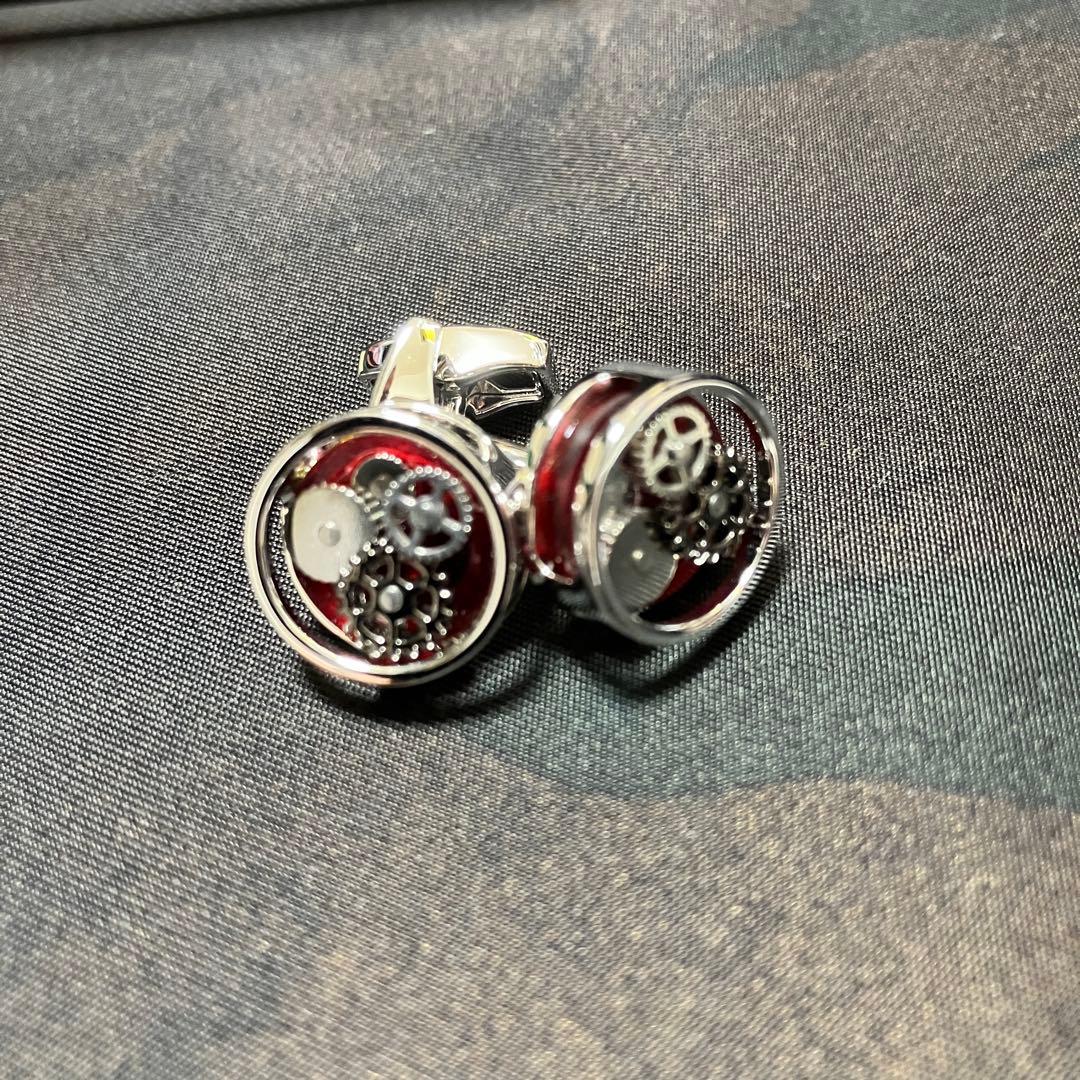 タテオシアン　RT 機械式カフリンクス シルバー/レッド