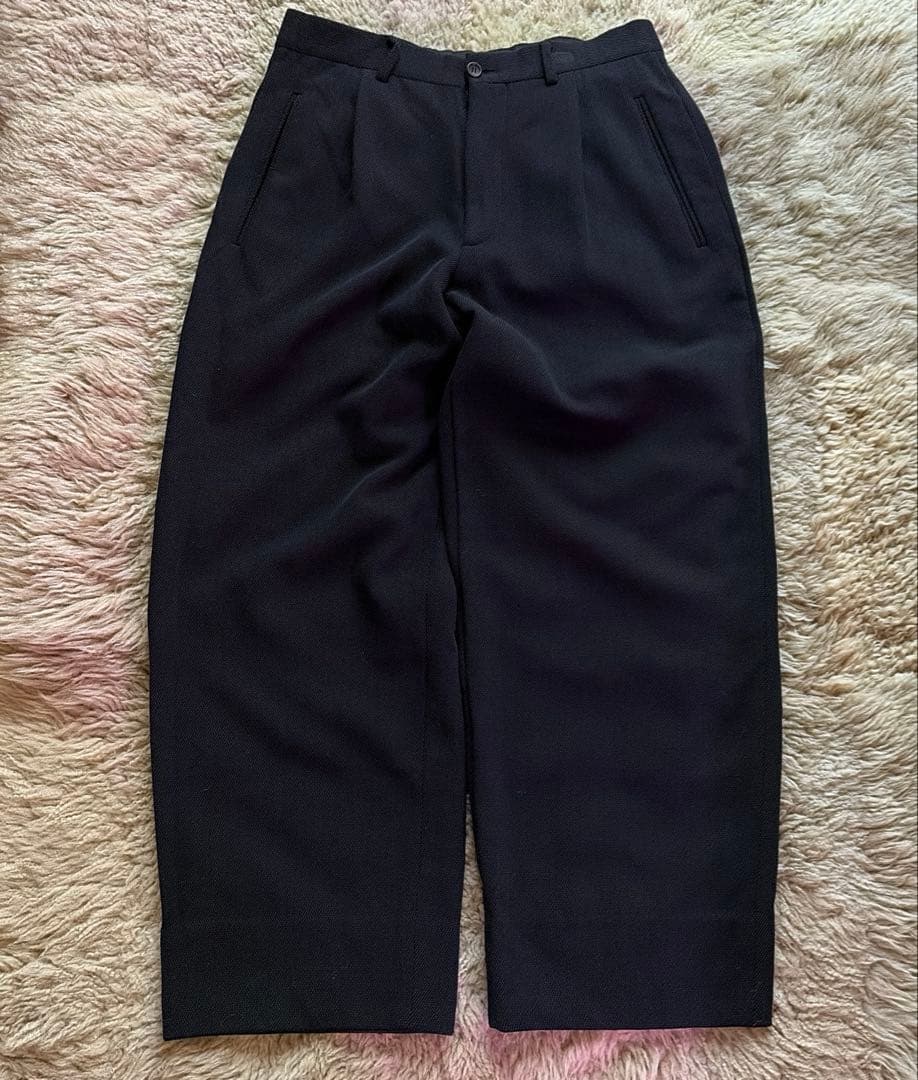 80s 黒タグ GIORGIO ARMANI シルク混 ウールパンツ スラックス