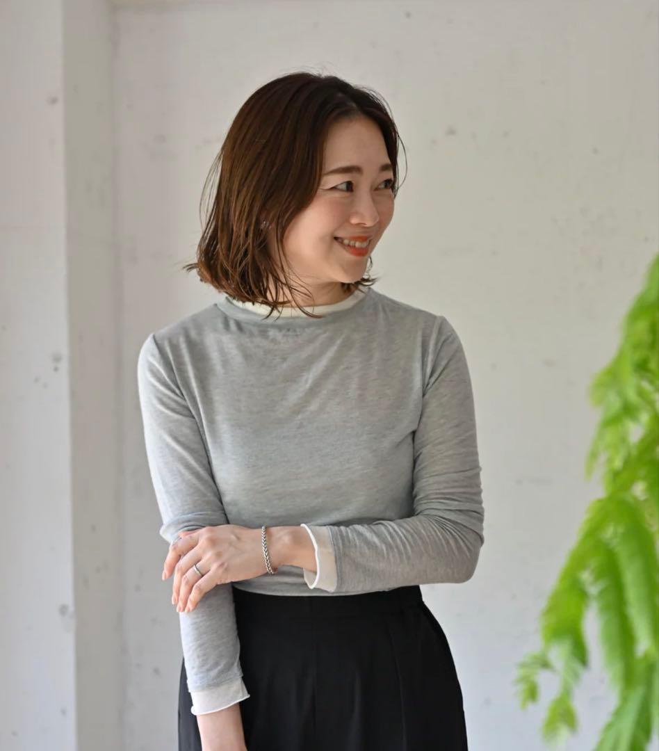 アワーホームOUR とろけるような肌触り、重ね着風カットソー　杢グレー