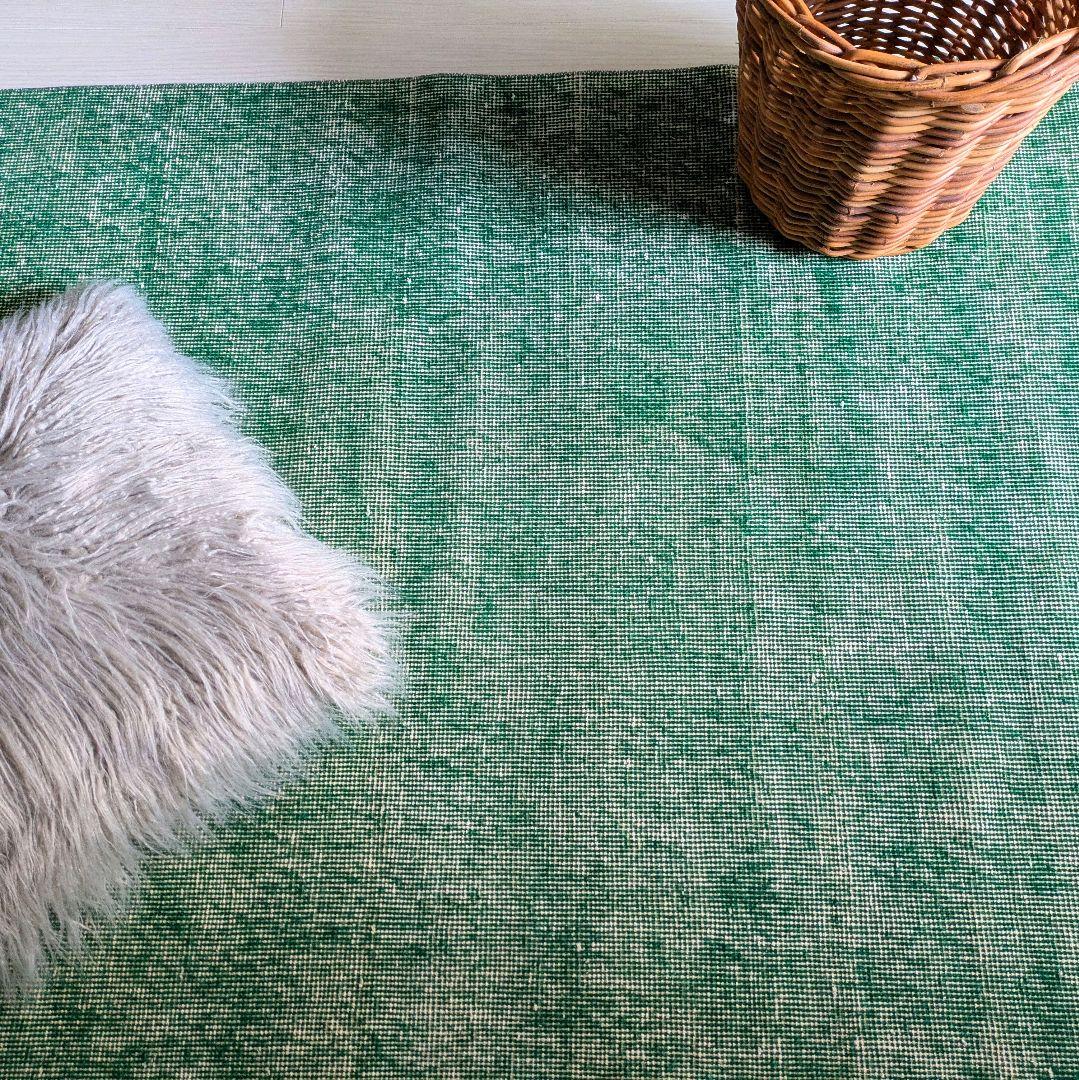 109×198 オーバーダイ グリーンワンカラー　トルコヴィンテージラグ