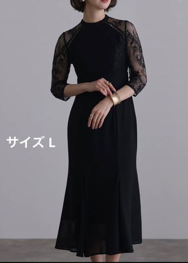 PourVousプールヴー/レースハイウエスト切替えマーメイドワンピース ドレス