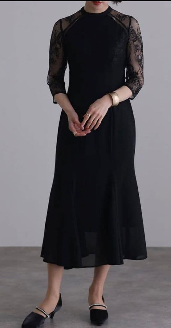 PourVousプールヴー/レースハイウエスト切替えマーメイドワンピース ドレス