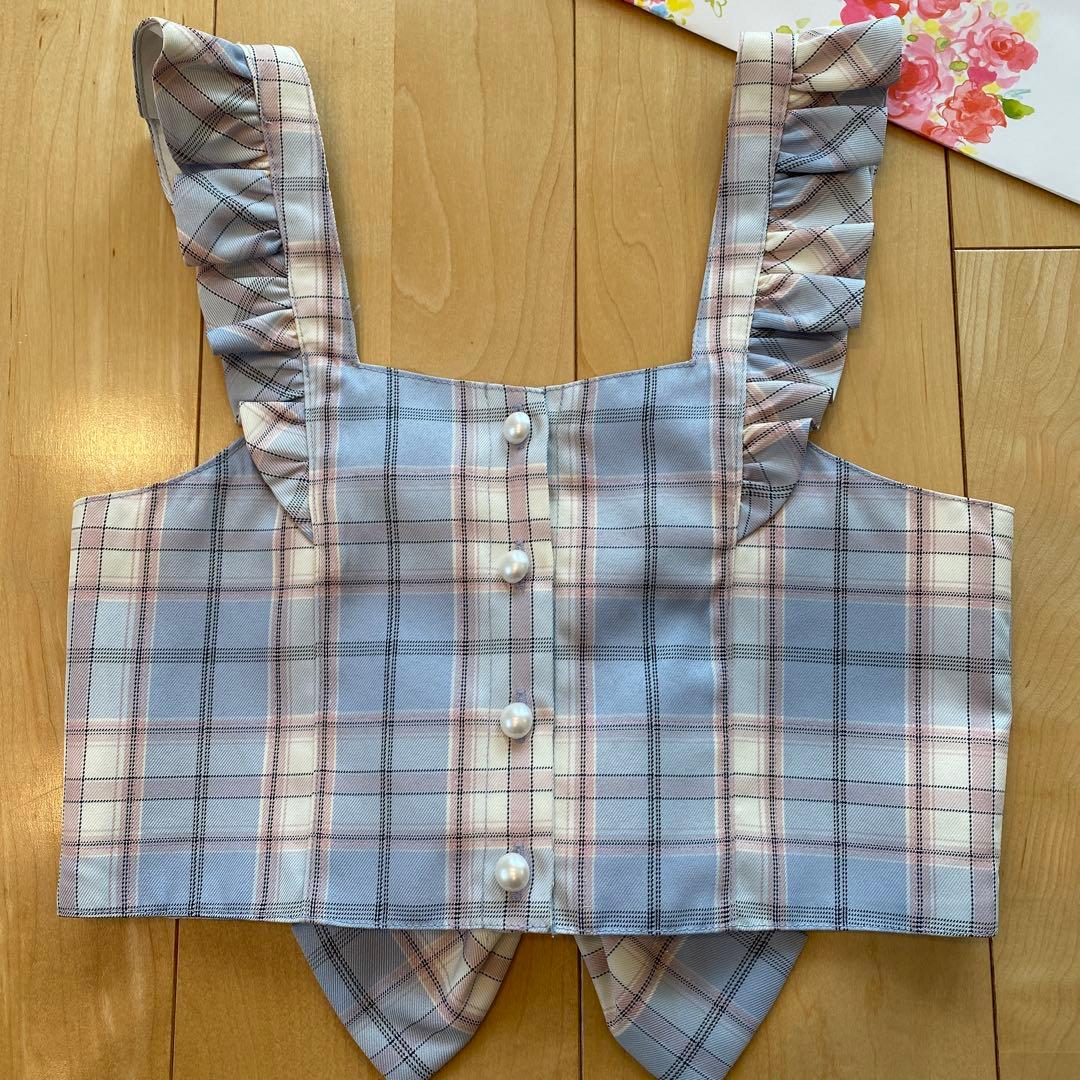 ほぼ未使用　メゾピアノ　チェックビスチェ　キュロット　セットアップ　140cm