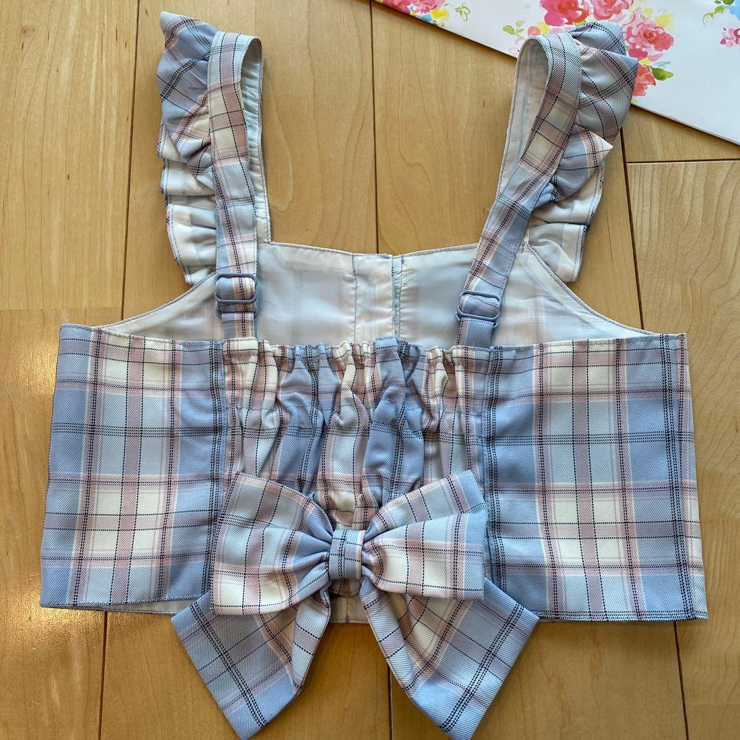 ほぼ未使用　メゾピアノ　チェックビスチェ　キュロット　セットアップ　140cm