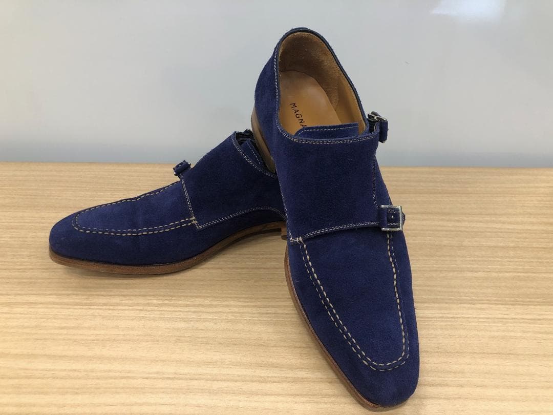 マグナーニ　41　ダブルモンク　スエード　青　美品　MAGNANNI