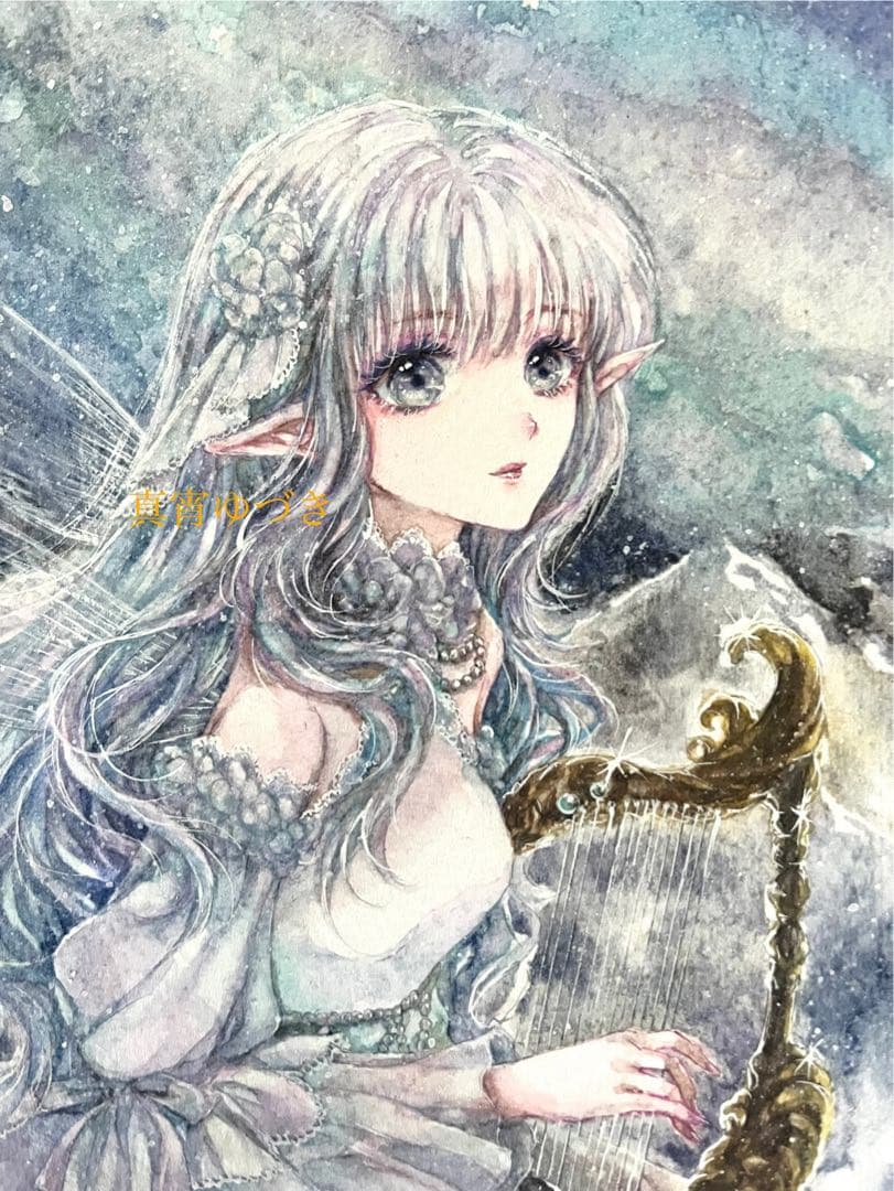 手描きイラスト 原画 創作【金の竪琴】