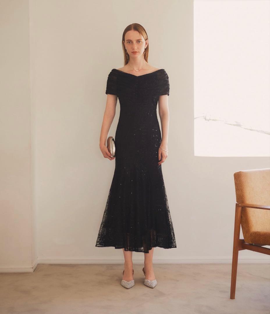 【LEJA】2wayオフショルダースパンコールマーメイドフレアパーティードレス