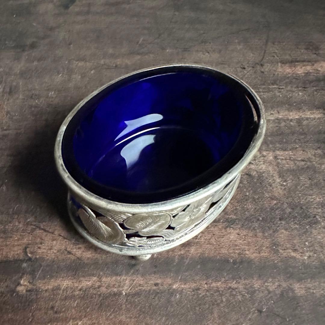 希少　一点物　銀　シルバー　瑠璃　ガラス　置物　小物入れ