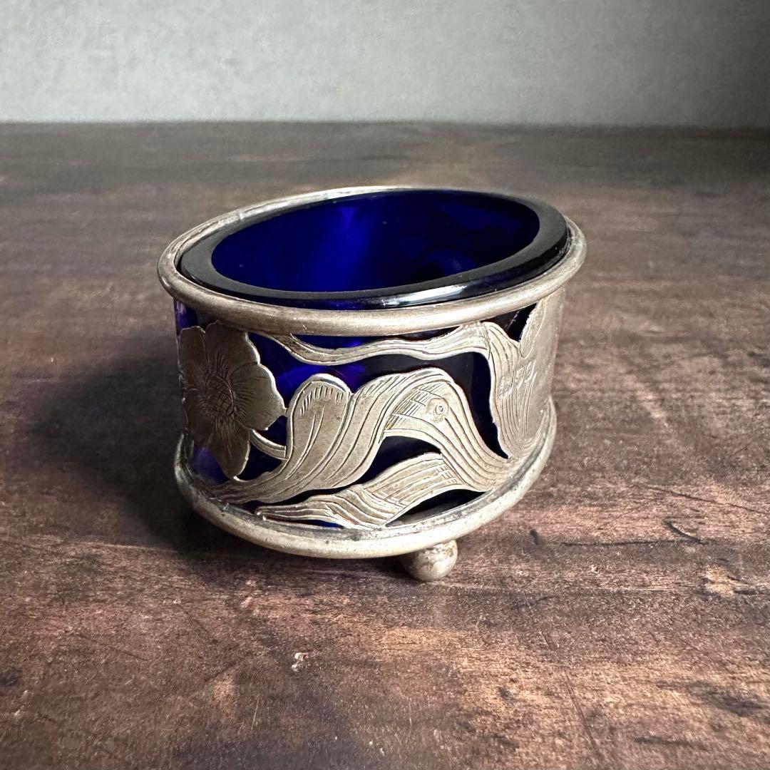 希少　一点物　銀　シルバー　瑠璃　ガラス　置物　小物入れ
