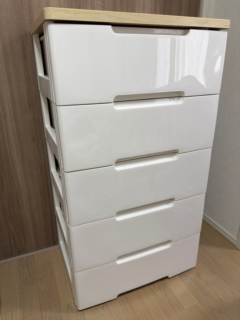 アイリスオーヤマ　ホワイト 5段チェスト 木製天板