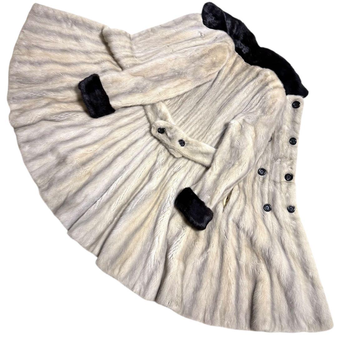 裾周り273 クロスミンク ファーコート バイカラー ロールアップ 着丈102