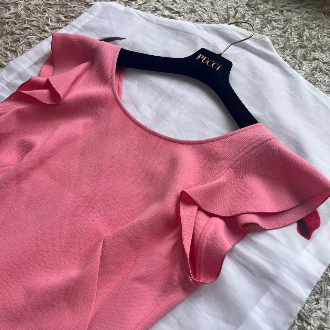 【美品】EMILIO PUCCI フリルワンピース ピンク フレンチスリーブ L