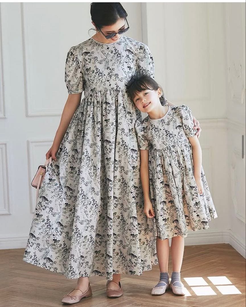 Seventenセブンテン【木の実柄プリントマキシワンピース/グレー】