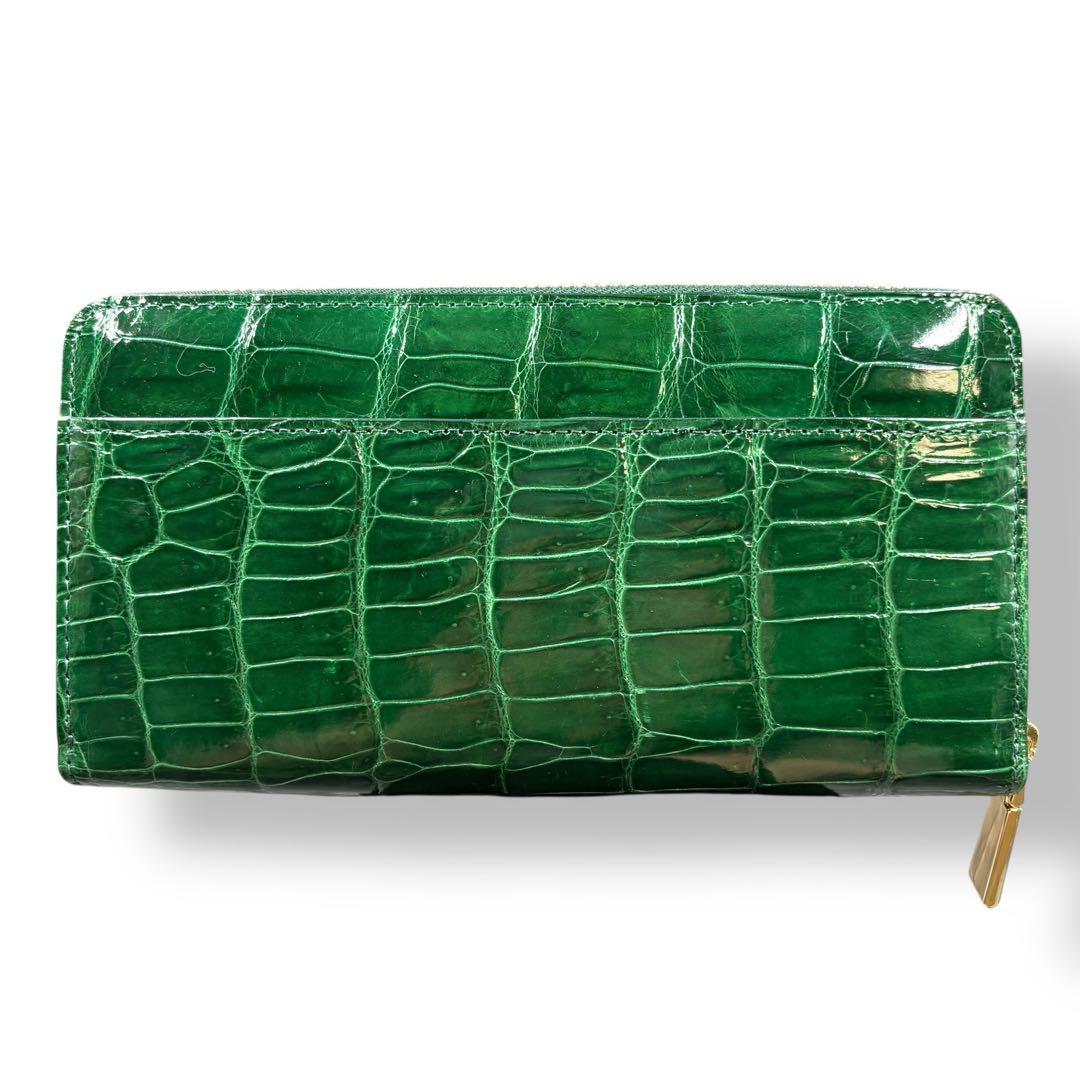 新品未使用 リアル シャイニングクロコ ラウンドファスナー ヘンローン グリーン