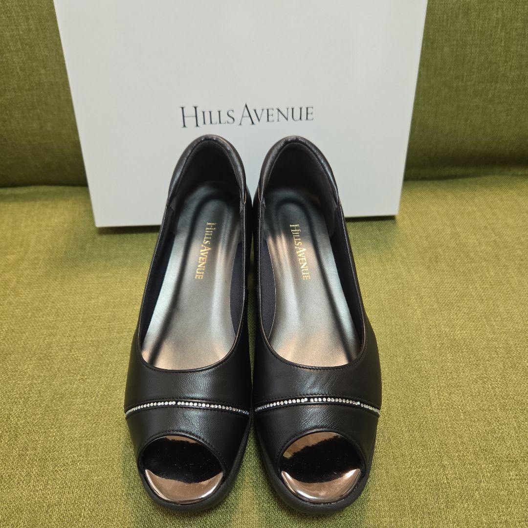 HILLS AVENUE 黒 オープントゥ フラットシューズ