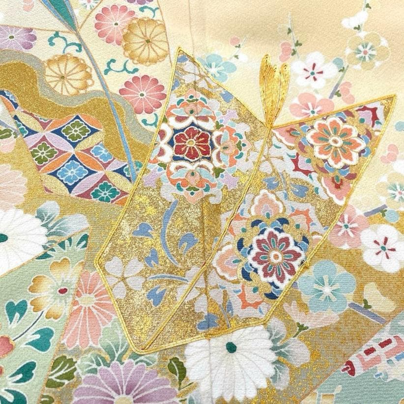 akmx142 美品 一つ紋 色留 袖華やか レンタル店放出 比翼つき 正絹