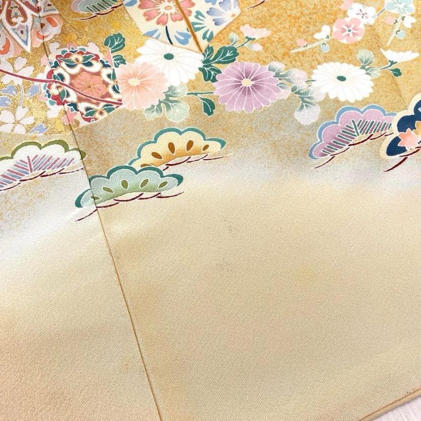 akmx142 美品 一つ紋 色留 袖華やか レンタル店放出 比翼つき 正絹