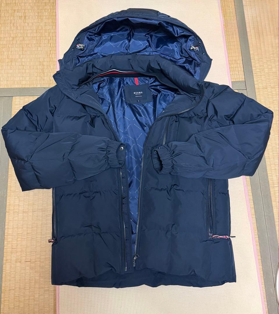 ビームスハート　キルトダウンジャケット　XLサイズ　ネイビー　フード付き