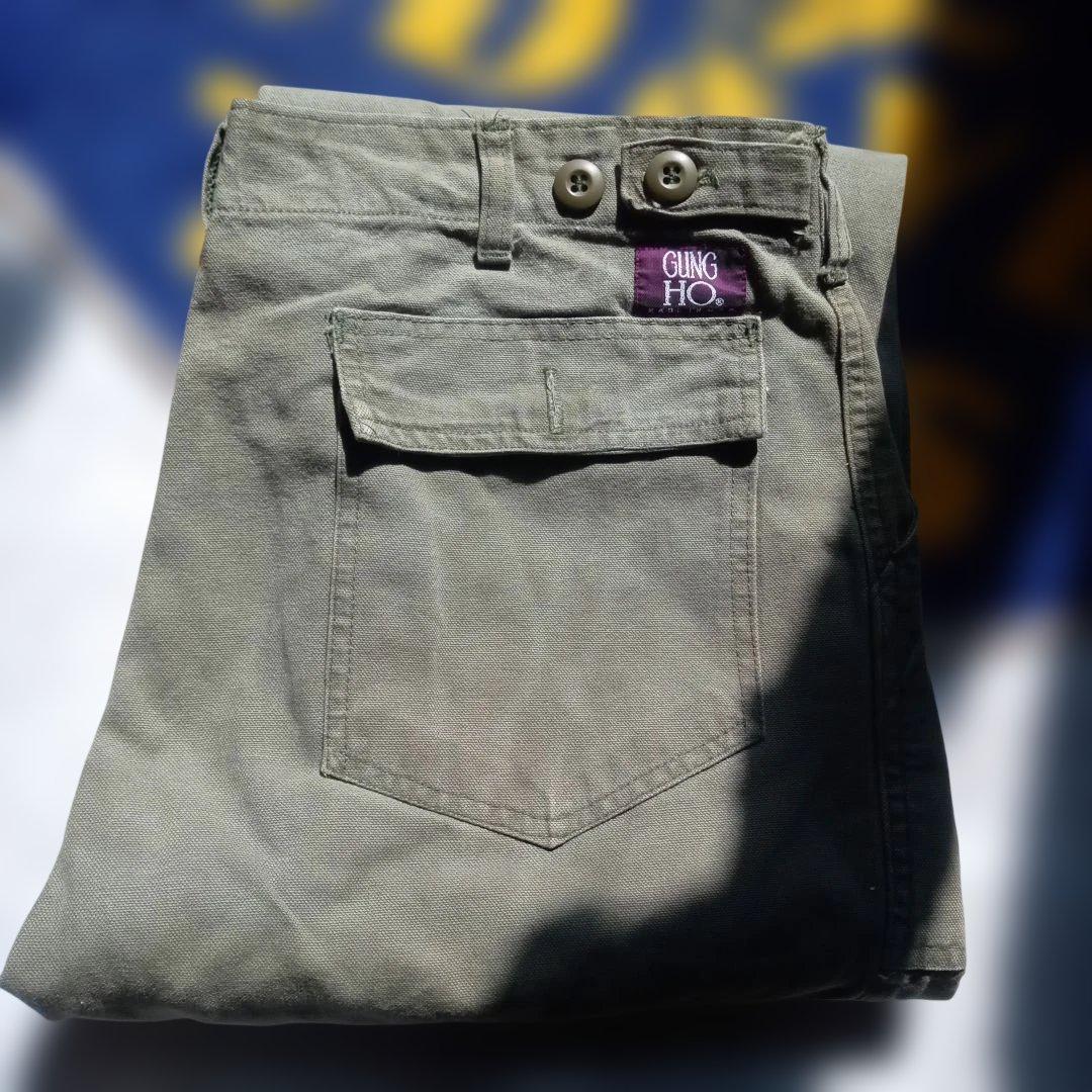 GUNG HO ガンホーベイカーパンツ　オリーブ　90sボタンフライUSA