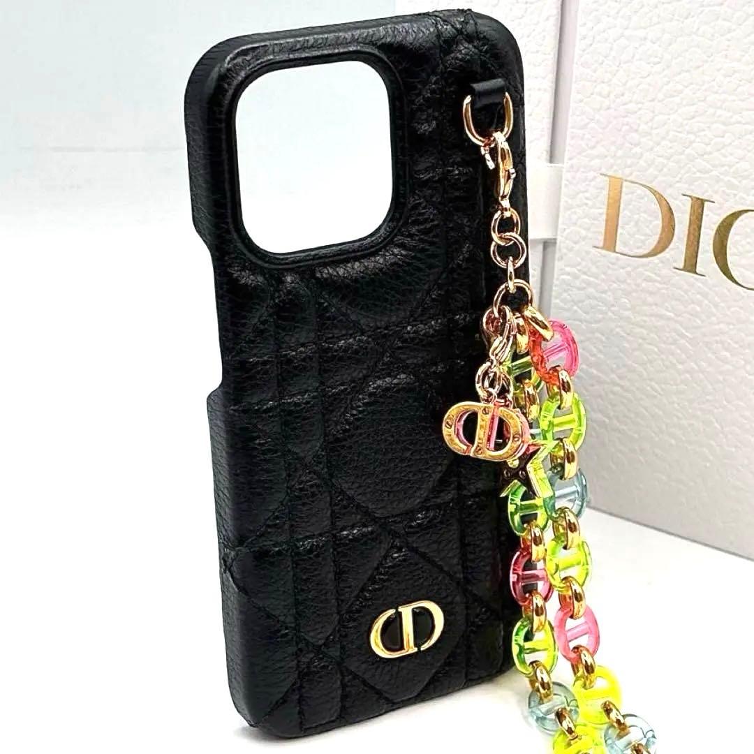極美品 箱袋付き ディオール カナージュ iPhone13Pro ケース 黒 革