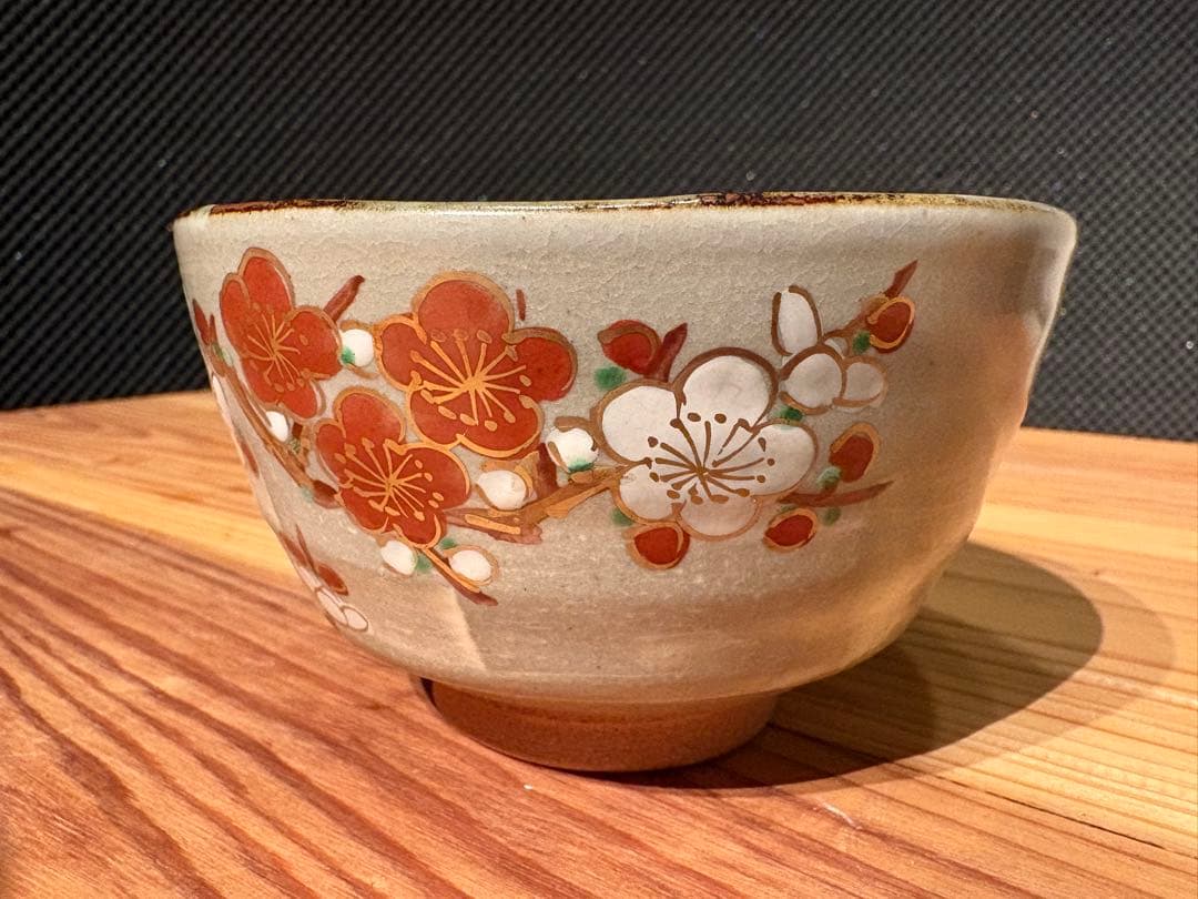 京焼　紅白梅 雪椿 茶碗2点　松香作