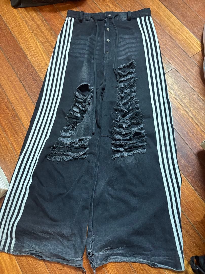 yori 5ストライプダメージデニムパンツ