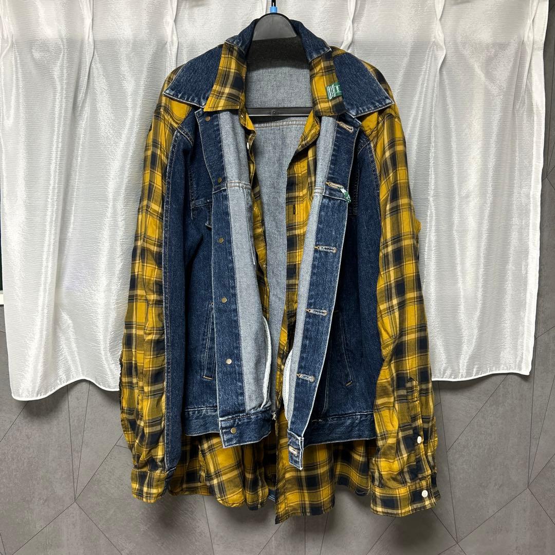【最終値下げ】チェックシャツドッキングレイヤードデニムジャケット