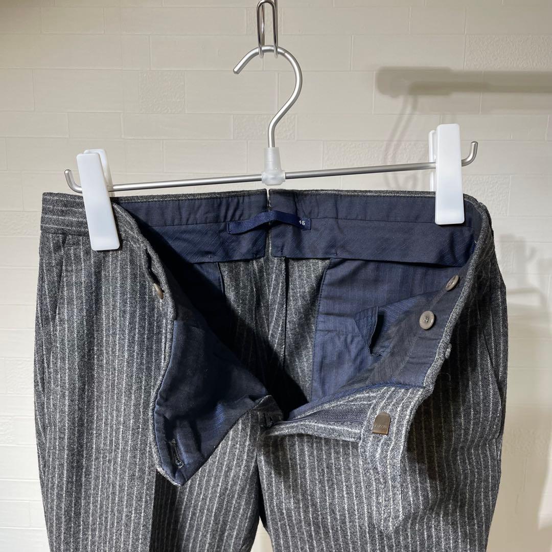 極美品インコテックス　ウールスラックス　1プリーツ　スーパー100s ストライプ