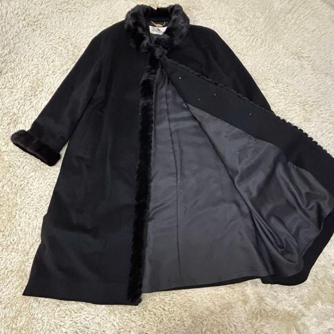 ピエールバルマン カシミヤ100% ミンクファー ロングコート 毛皮 11号
